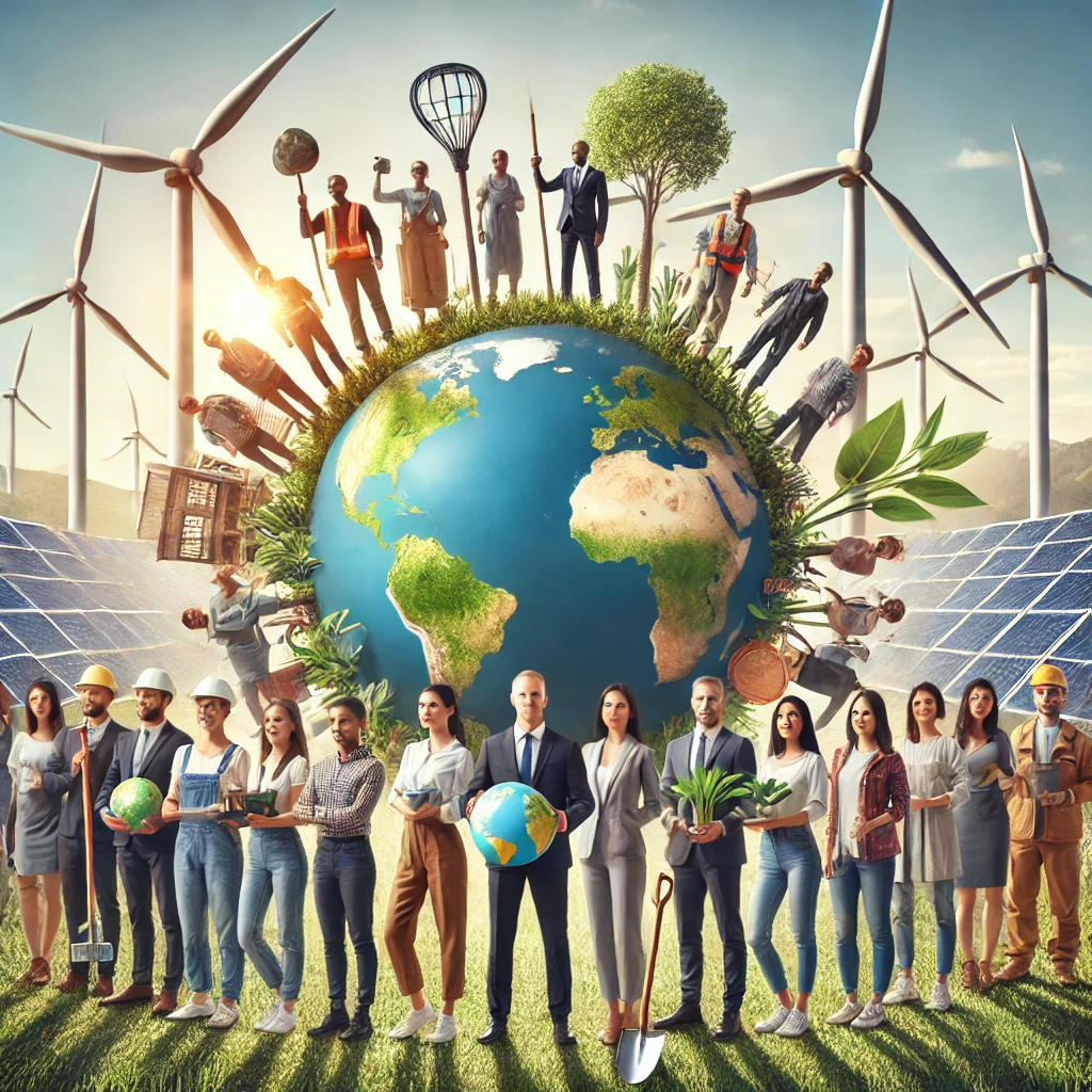 A-diverse-group-of-people-standing-in-front-of-renewable-energy-infrastructure-such-as-wind-turbines-or-solar-panels-holding-tools-or-symbols-related